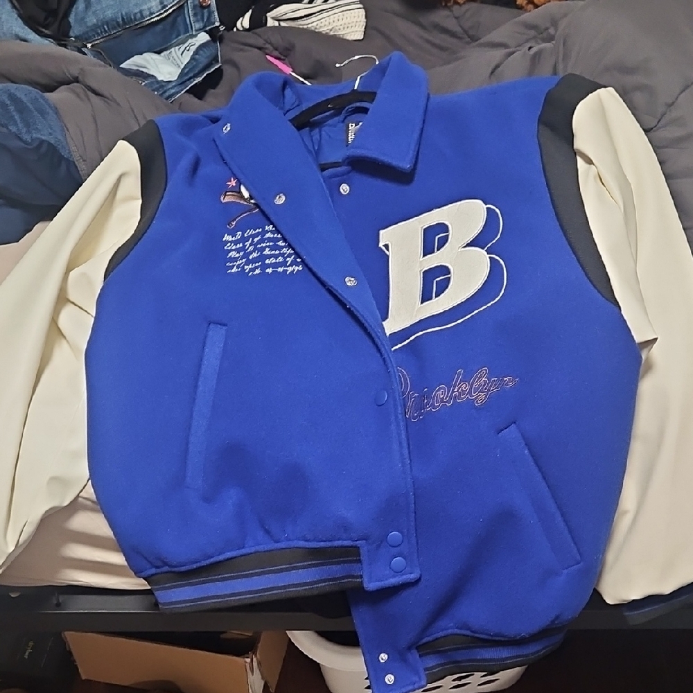 H&M Blue and White Varsity Jacket